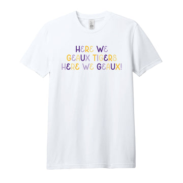 The Here We Geaux Tigers Multi | White Tee