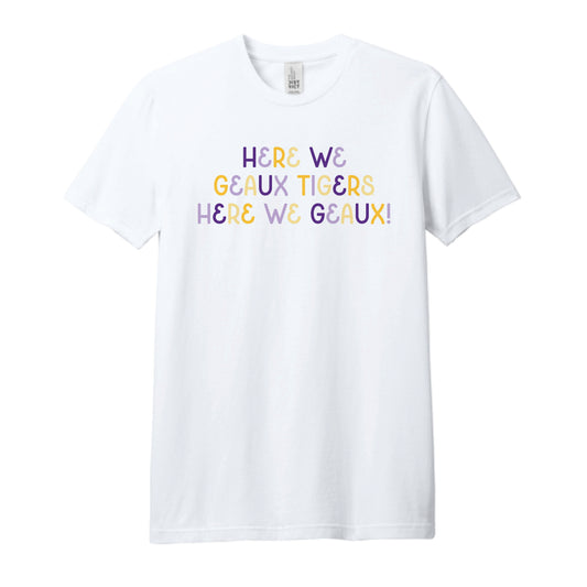 The Here We Geaux Tigers Multi | White Tee