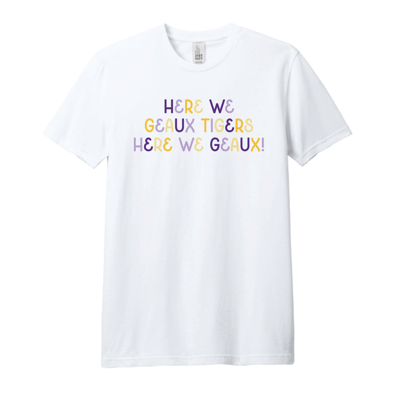 The Here We Geaux Tigers Multi | White Tee