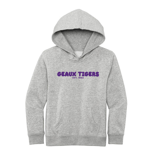 The Geaux Tigers Puff | Youth Light Grey Heather Hoodie