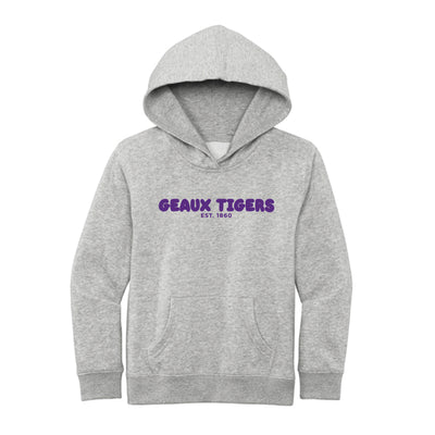 The Geaux Tigers Puff | Youth Light Grey Heather Hoodie