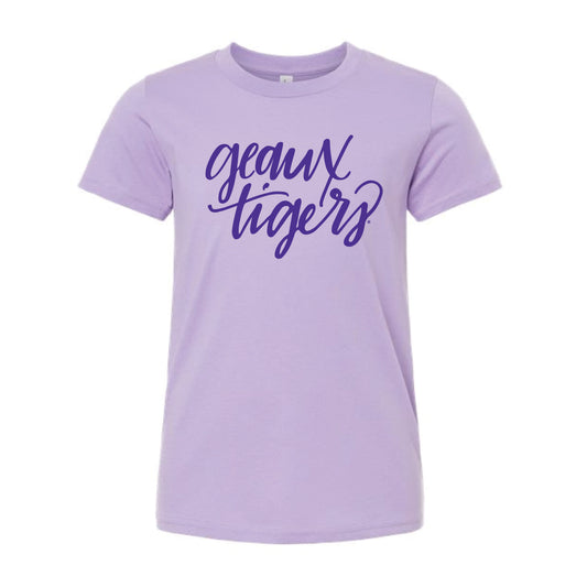 The Geaux Tigers Script | Youth Dark Lavender Tee