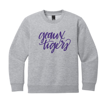 The Geaux Tigers Script | Youth Light Heather Grey Sweatshirt
