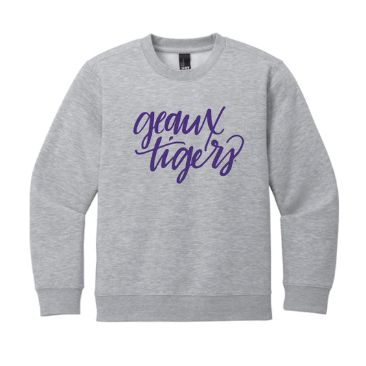 The Geaux Tigers Script | Youth Light Heather Grey Sweatshirt