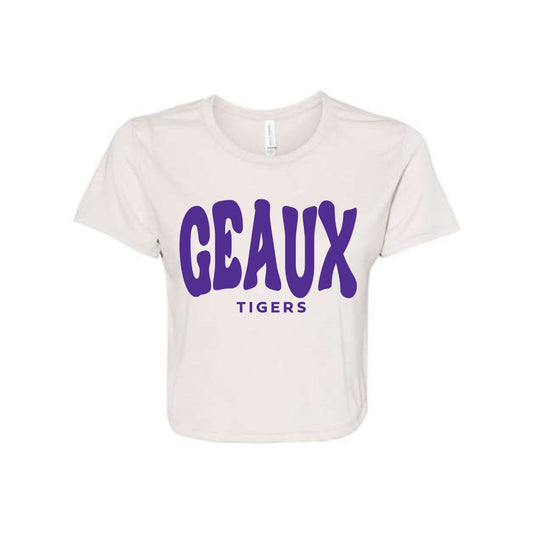 The Geaux Tigers Wavy | Heather Dust Cropped Tee