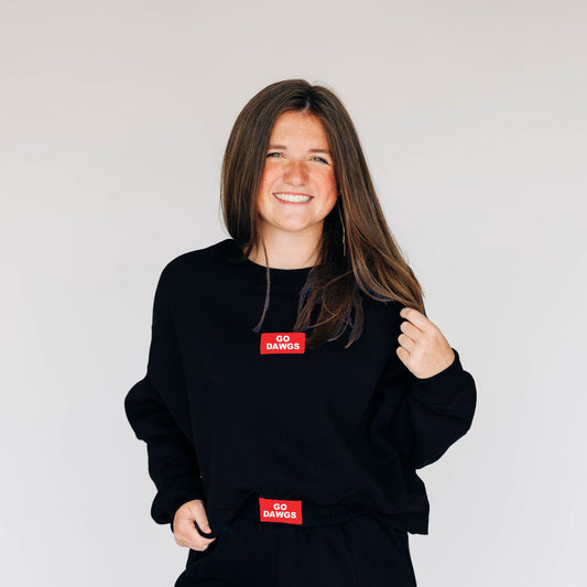 The Becca Boxy Crewneck Go Dawgs Woven Label | Black