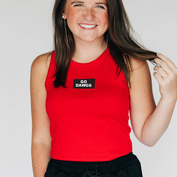 The Alli Airy Tank Go Dawgs Woven Label | Bright Red