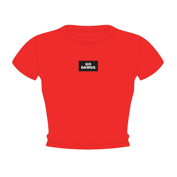 The Raegan Ribbed Baby Tee Go Dawgs Woven Label | Bright Red