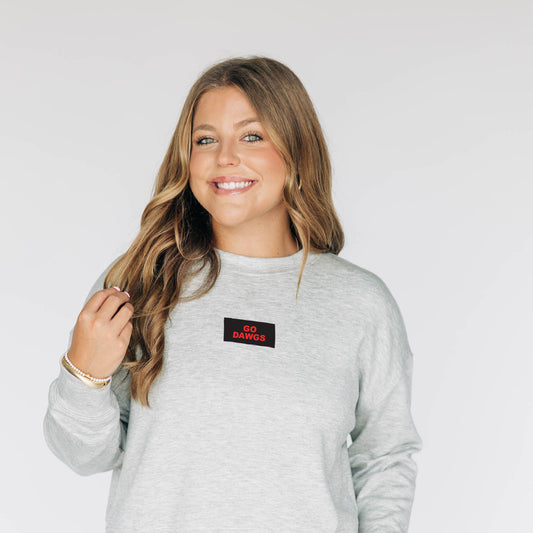 The Ava Airy Crewneck Go Dawgs Woven Label | Heather Grey