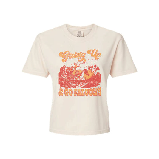 The Giddy Up & Go Falcons | Women's Ivory Boxy Tee