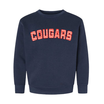 The GINGHAM COUGARS | Youth Navy Crewneck Sweatshirt