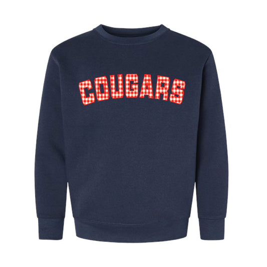 The GINGHAM COUGARS | Youth Navy Crewneck Sweatshirt