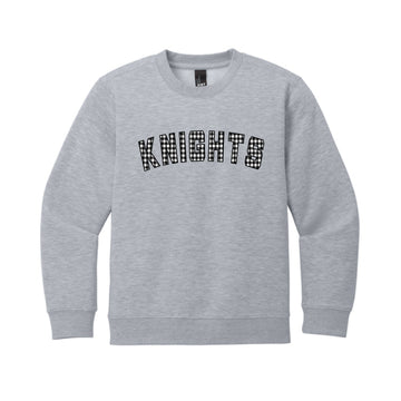 The Gingham Knights Arch | Youth Light Heather Grey Crewneck Sweatshirt