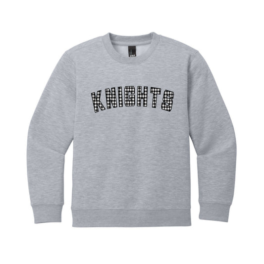 The Gingham Knights Arch | Youth Light Heather Grey Crewneck Sweatshirt