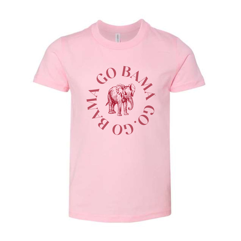 The Go Bama Go Elephant Curve | Youth Pink Tee