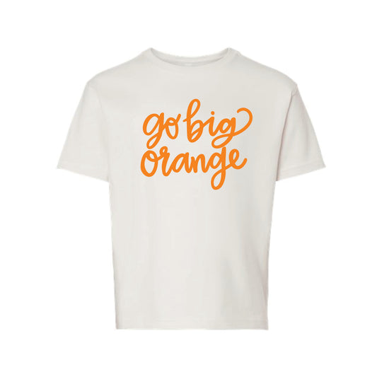 The Go Big Orange Cursive | Youth Vintage White Tee