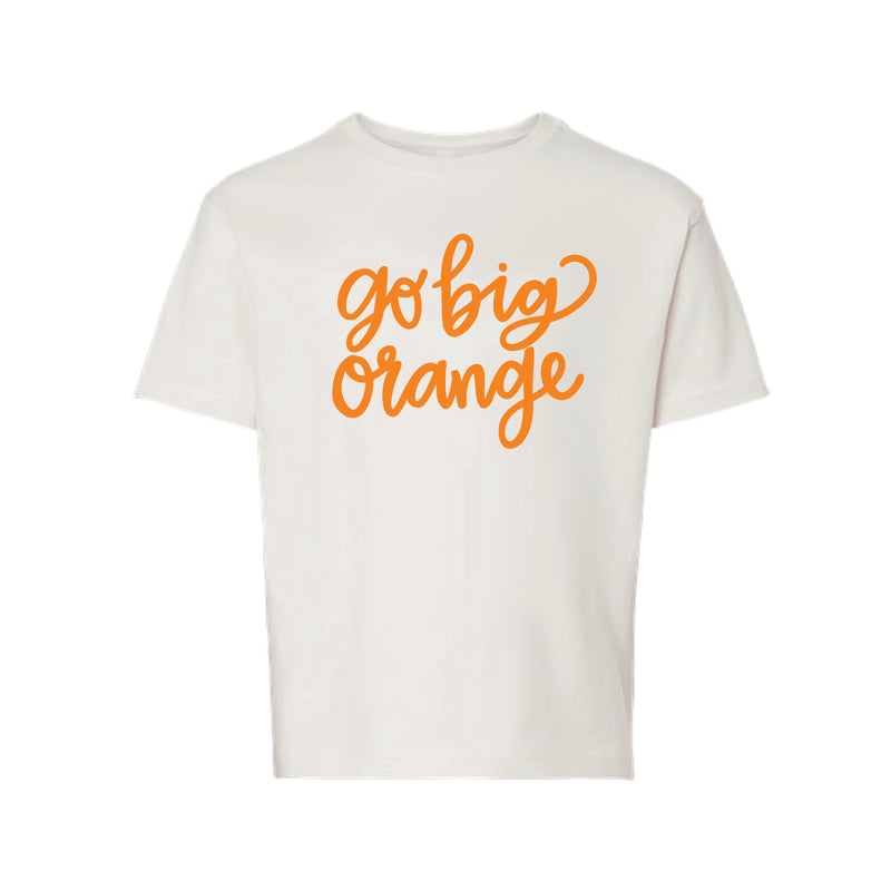 The Go Big Orange Cursive | Youth Vintage White Tee