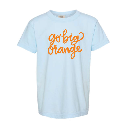 The Go Big Orange Cursive | Youth Chambray Tee