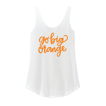 The Go Big Orange Cursive | White Tank