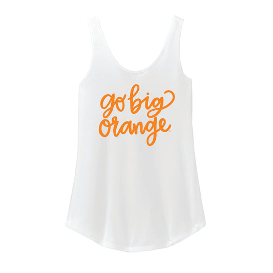 The Go Big Orange Cursive | White Tank
