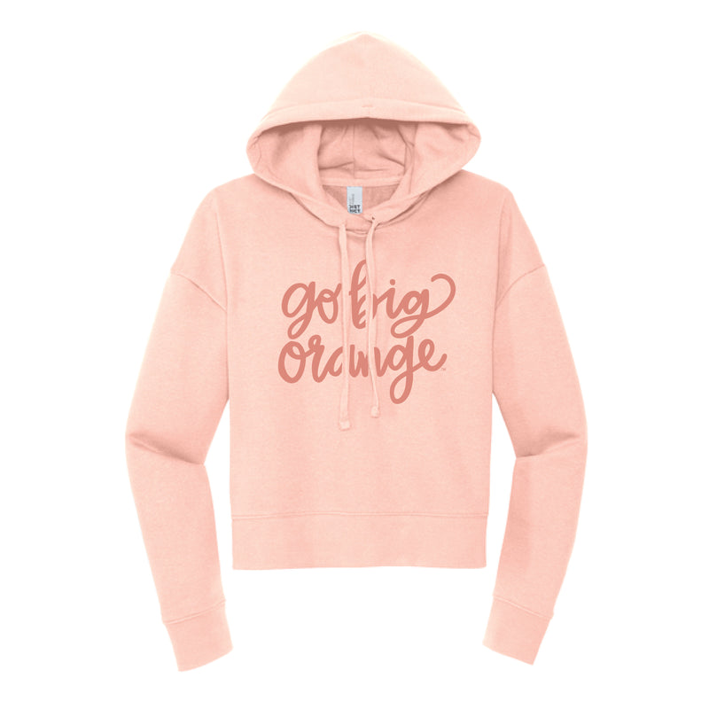 The Go Big Orange Cursive | Rosewater Pink Fleece Cropped Hoodie