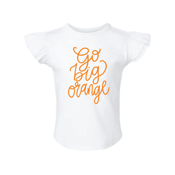 The Go Big Orange Script | Toddler White Flutter Sleeve Tee