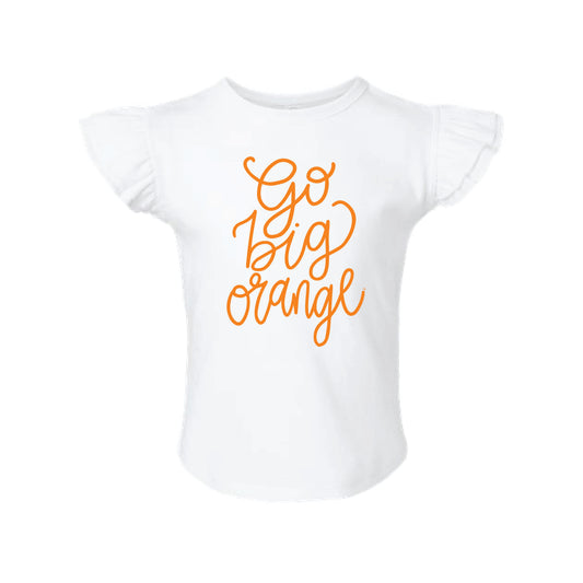 The Go Big Orange Script | Toddler White Flutter Sleeve Tee