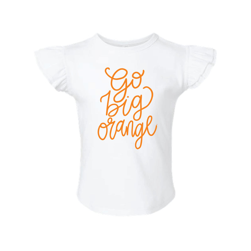 The Go Big Orange Script | Toddler White Flutter Sleeve Tee