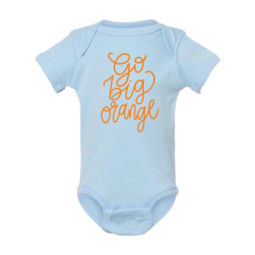 The Go Big Orange Script | Baby Light Blue Onesie