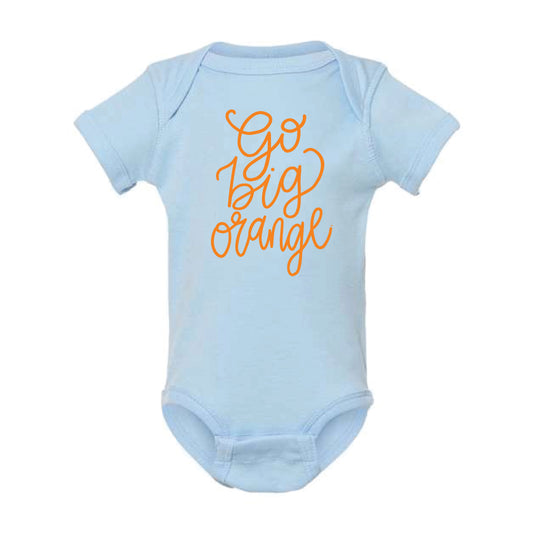 The Go Big Orange Script | Baby Light Blue Onesie