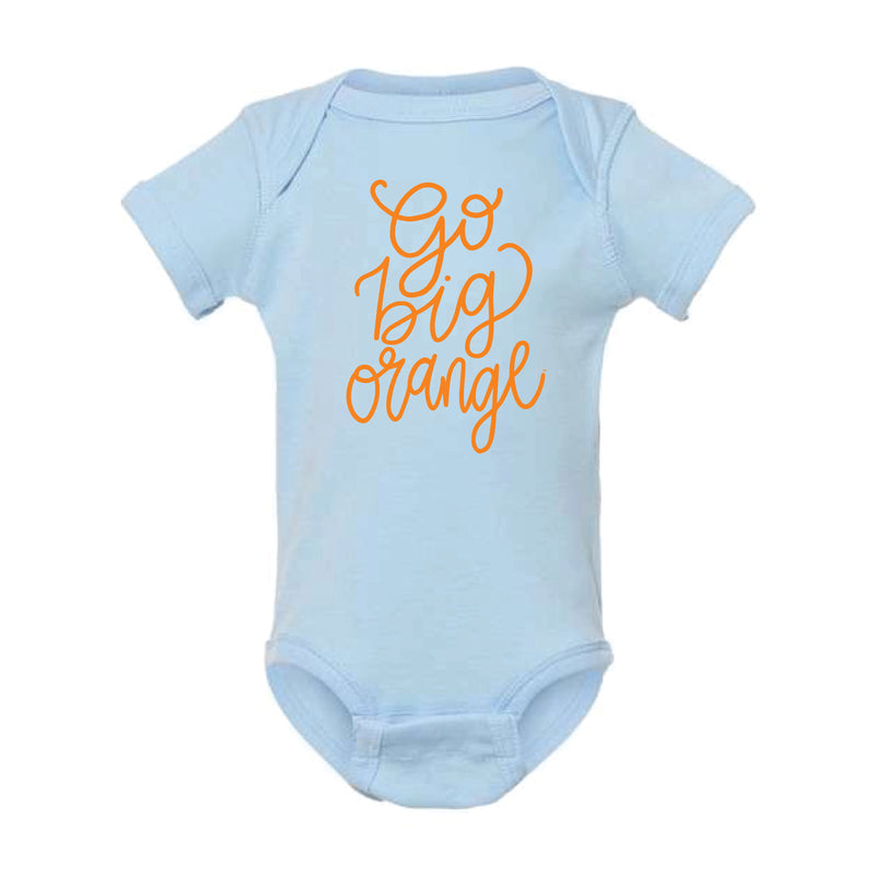 The Go Big Orange Script | Baby Light Blue Onesie
