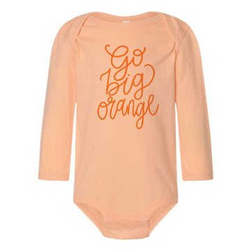 The Go Big Orange Script | Baby Peachy Long Sleeve Onesie
