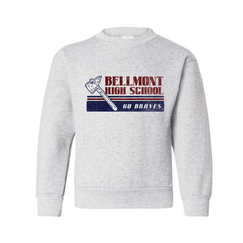 The Go Braves Stripes | Ash Youth Crewneck Sweatshirt