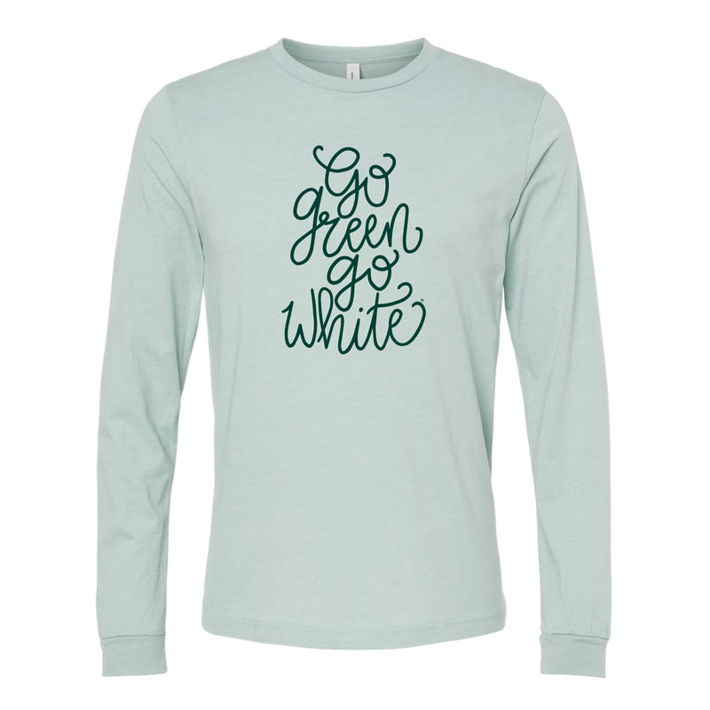 The Go Green Go White Script | Heather Dusty Blue Long Sleeve