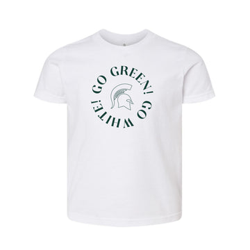 The Go Green, Go White Spartan Circle | Youth White Tee