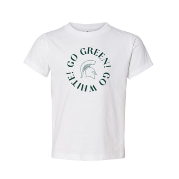 The Go Green, Go White Spartan Circle | Toddler White Tee