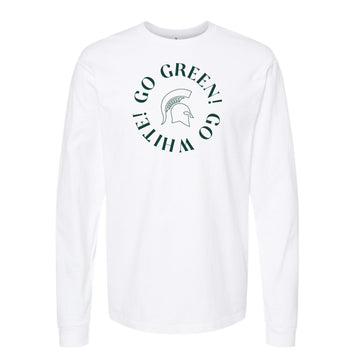 The Go Green, Go White Spartan Circle | White Sweatshirt