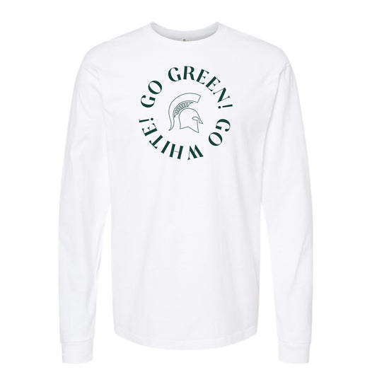 The Go Green, Go White Spartan Circle | White Sweatshirt