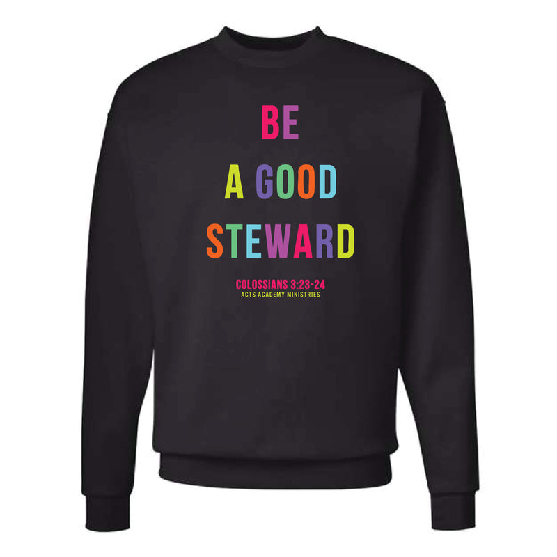 The Good Steward | Adult Black Crewneck Sweatshirt
