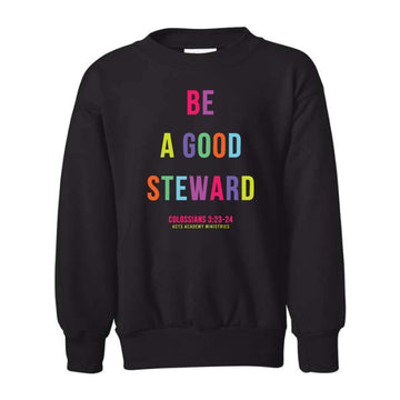 The Good Steward | Youth Black Crewneck Sweatshirt