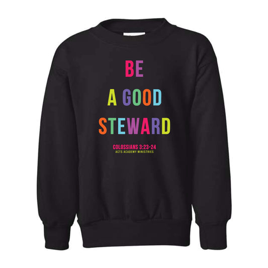The Good Steward | Youth Black Crewneck Sweatshirt