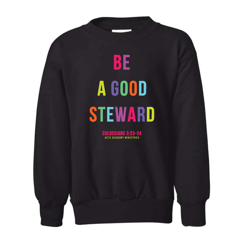 The Good Steward | Youth Black Crewneck Sweatshirt