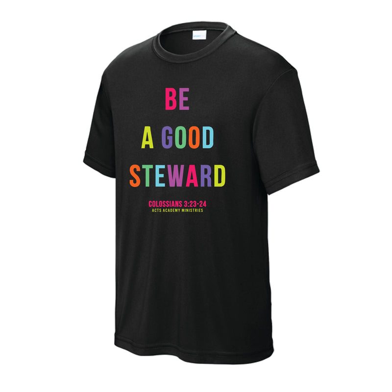 The Good Steward | Youth Black Performance Tee