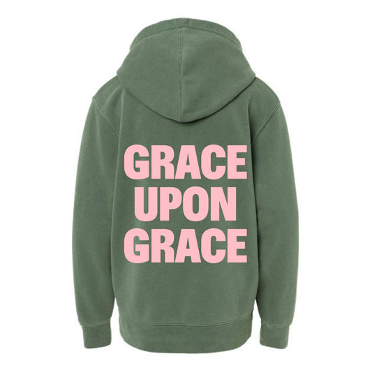 The Grace Upon Grace | Youth 3D Puff Pigment Alpine Green Hooded Sweatshirt