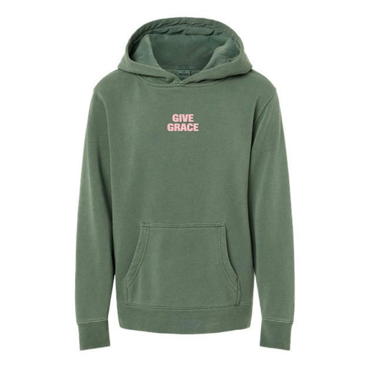 The Grace Upon Grace | Youth 3D Puff Pigment Alpine Green Hooded Sweatshirt