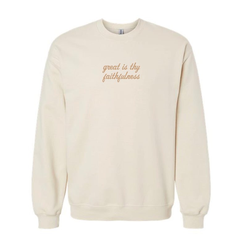 The Great Is Thy Faithfulness | Embroidered Adult Sand Hooded Sweatshirt