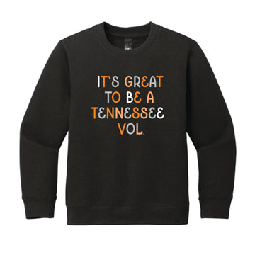 The Great to be a Tennessee Vol Multi | Youth Light Black Crew Sweatshirt