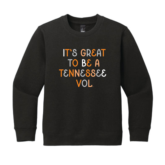 The Great to be a Tennessee Vol Multi | Youth Light Black Crew Sweatshirt