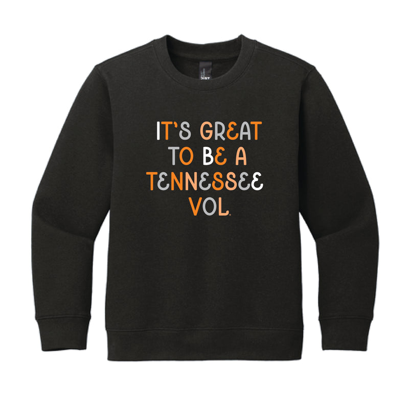 The Great to be a Tennessee Vol Multi | Youth Light Black Crew Sweatshirt