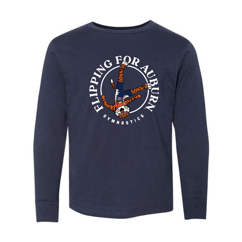 The Gymnastics Aubie | Youth Navy Long Sleeve